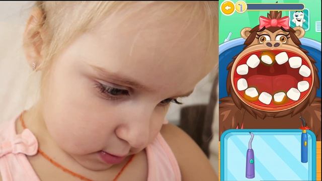 Развивающая игра "Детский врач : стоматолог" Бегемот, обезьянка и львенок лечат зубки. Dentist game смотреть онлайн