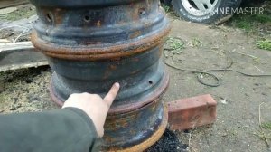 Садовая печь для сжигания мусора из колёсных дисков