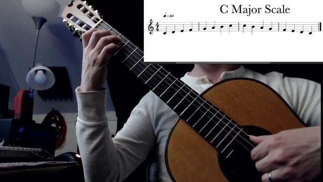 C Major scale in first position on the guitar with metronome at 60bpm смотреть онлайн
