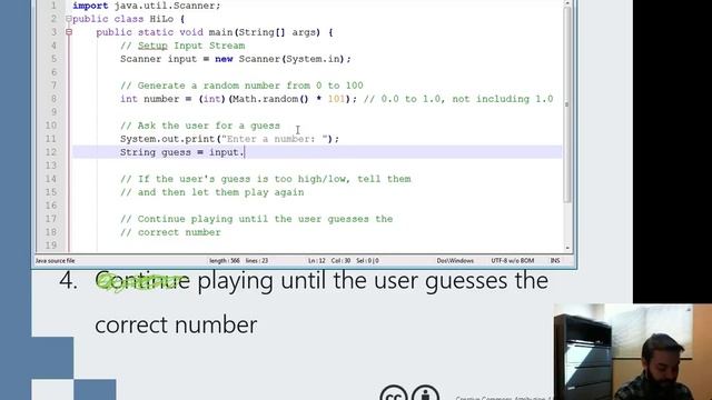 Creating HiLo in Java смотреть онлайн