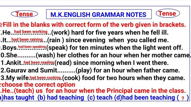 Tensepart-8 Past Perfect Continuous Tense M.K.ENGLISH GRAMMAR NOTES смотреть онлайн