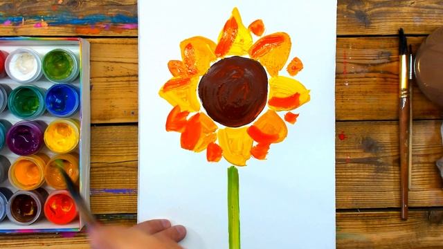 ПОДСОЛНУХ красками ГУАШЬ рисуем для детей смотреть онлайн