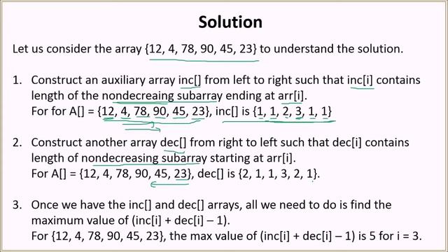 Maximum Length Bitonic Subarray | GeeksforGeeks смотреть онлайн