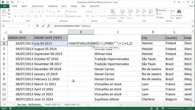 Microsoft Excel 2016 - Using The DATEVALUE() Function
