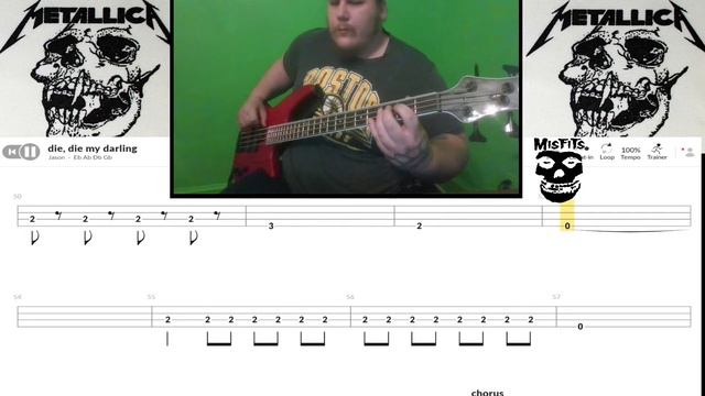 Metallica - Die, Die, Die my Darling - (bass cover with TAB) смотреть онлайн