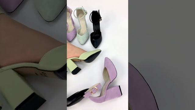 Натуральная кожа Стильные туфли со шлейкой на устойчивом каблуке салатовые 4-11490 смотреть онлайн