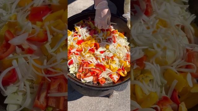 Дэмлэмэ - томление овощей с мясом. Готовим в казане на костре. смотреть онлайн