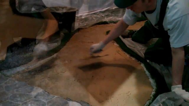 Тонкослойный декоративный печатный бетон. Отделка полов в кафе "под камень". смотреть онлайн