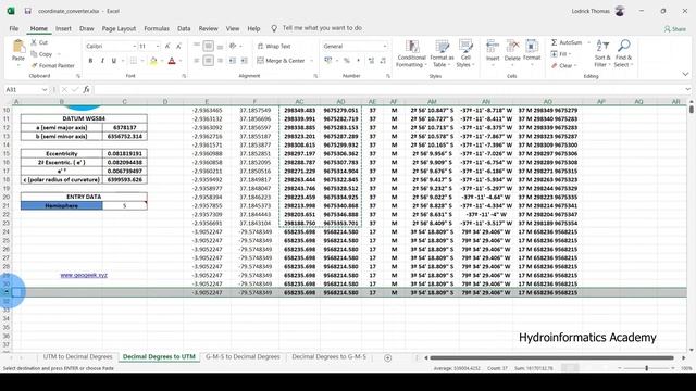 UTM to Decimal degrees | Decimal degrees to UTM and Degrees Minutes Seconds Coordinates in Excel смотреть онлайн