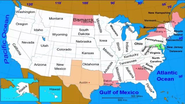 50 States  And Capitals  Of The United States Of America | Learn Geographic Regions Of The USA Map