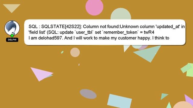 SQL : SQLSTATE[42S22]: Column not found:Unknown column 'updated_at' in 'field list' (SQL: update `u смотреть онлайн