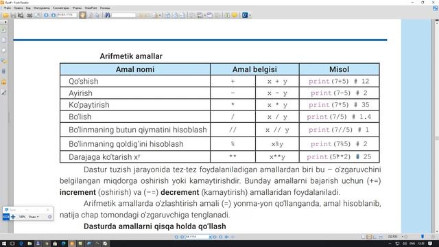 9 sinf 33 34 dars Pythonda arifmetik amallarni bajarish смотреть онлайн