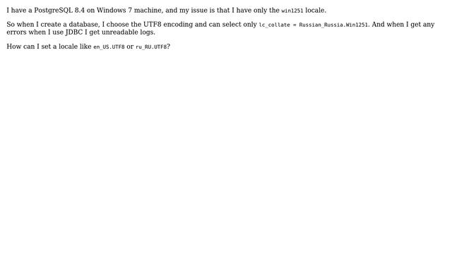 Databases: How to install UTF8 locale on PostgreSQL? смотреть онлайн