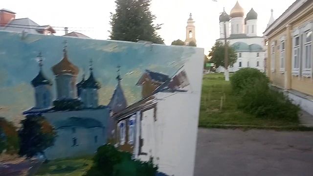 Художник Смотрин Андрей. Живопись маслом, пленэр в городе Коломна. Старина, пейзаж, храм, картина смотреть онлайн
