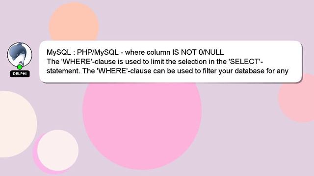 MySQL : PHP/MySQL - where column IS NOT 0/NULL смотреть онлайн