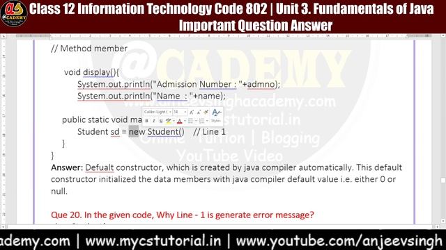 34 Java Class Constructor Getter Setter Question Answer| Class 12 IT 802 Unit 3 Java Question Answe смотреть онлайн