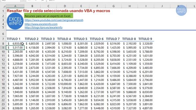 Resaltar fila y celda seleccionada en Excel usando VBA y macros @EXCELeINFO смотреть онлайн