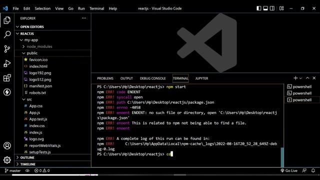 Fix npm start error React, npm ERR code ENOENT and how to start npm in Visual Studio Code смотреть онлайн