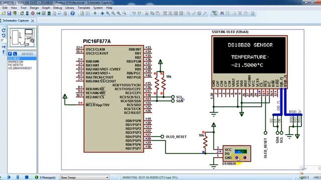 Proteus simulation for PIC16F877A with SSD1306 OLED and DS18B20 sensor смотреть онлайн