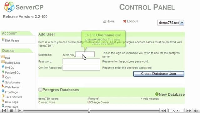 آموزش تصویری کار با کنترل پنل ServerCP - ایجاد بانک اطلاعاتی PostgreSQL database смотреть онлайн