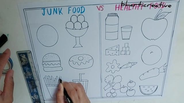 Healthy food Drawing|Junk food Drawing|junk food vs Healthy food Drawing|Drawing of healthy food смотреть онлайн