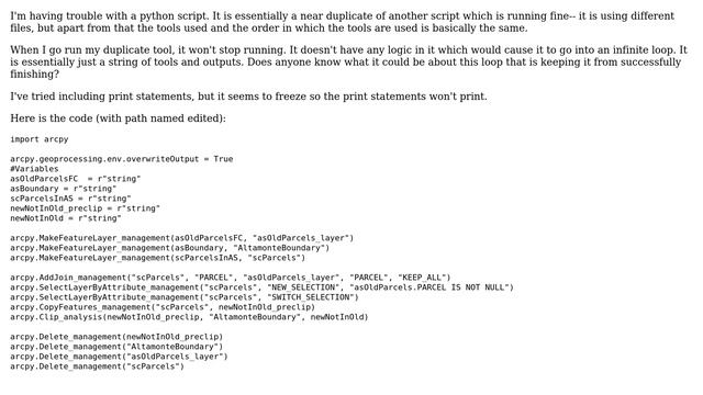 GIS: Python tool won't stop running-- Not an infinite loop issue смотреть онлайн