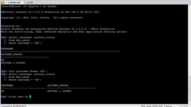ORACLE: USERS -UNLOCK và đổi password смотреть онлайн