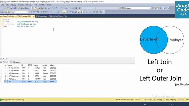 Sql Server Select With Joining Two Table | SQL Server | Jangli Coder смотреть онлайн