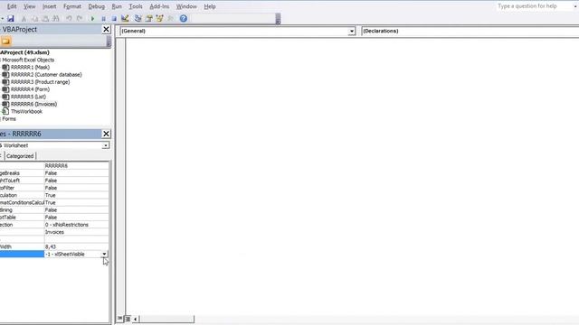 49_Create invoice program in Excel itself. Hide worksheet "Invoices". смотреть онлайн