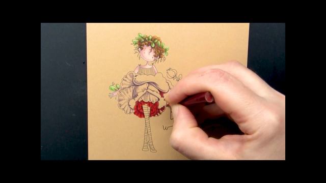 Coloured Pencil Colouring Stamping Bella Tiny Townie Garden Girl Rose rubber stamp on Kraft смотреть онлайн