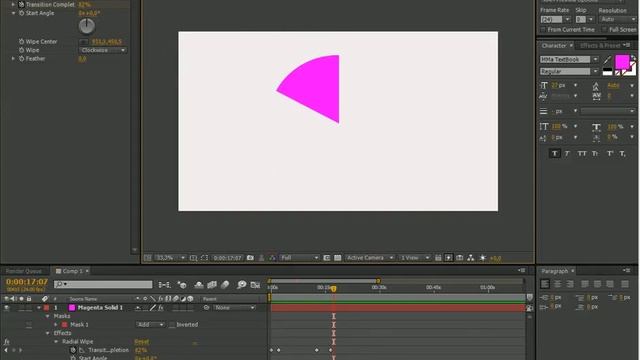 Шейповый переход Radial Wipe, эмитация секундомера, круговой диаграммы в Adobe After Effects. смотреть онлайн