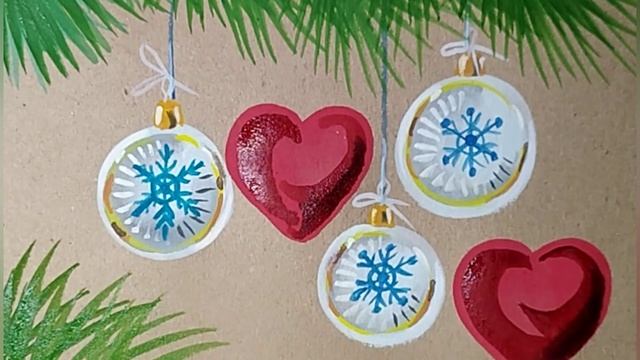 ?❤️?Новогодняя открытка с сердечками. Рисунок гуашью на крафтовой бумаге. ❄️?❄️ смотреть онлайн