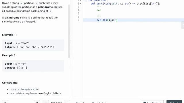 LEETCODE 131 PALINDROME PARTITIONING PYTHON | DFS смотреть онлайн