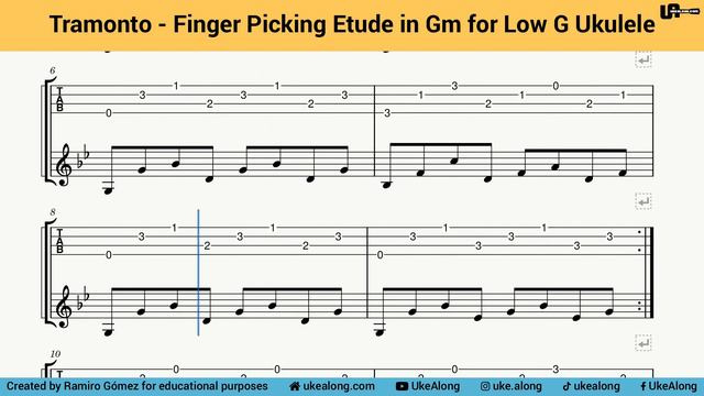 Tramonto Finger Picking Etude - Low G Ukulele Score Play Along смотреть онлайн