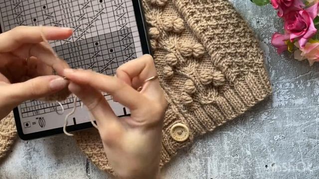 Узор шишечки на ветке для детского кардигана, подробный попетельный разбор смотреть онлайн