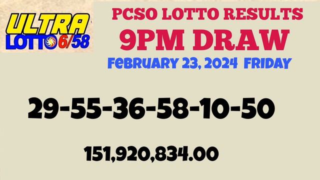 Lotto Result Today 9pm draw February 23, 2024 6/58 6/45 4D Swertres Ez2 PCSO#lotto смотреть онлайн