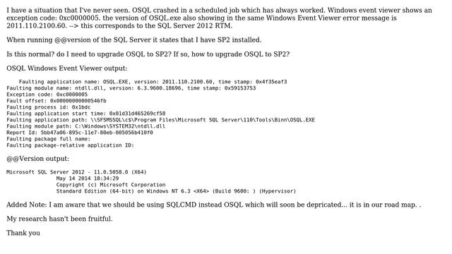Databases: OSQL RTM on SQL Server 2012 SP2? смотреть онлайн