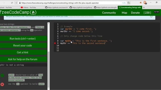 Concatenating Strings with the Plus Equals Operator- freeCodeCamp Basic JavaScript lesson #27 смотреть онлайн