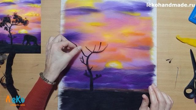 Мастер-класс/ Как рисовать шерстью/ Шерстяная акварель/ Африканский закат смотреть онлайн