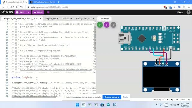 Wokwi OLED I2C 0.96" 128x64 con Arduino смотреть онлайн