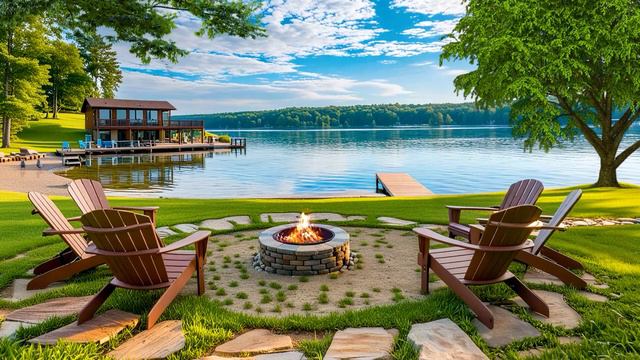 Morning Lakeside Ambience🌿ASMR - Campfire Sound, Birdsong By The Lakeside For Relaxing, Meditation
