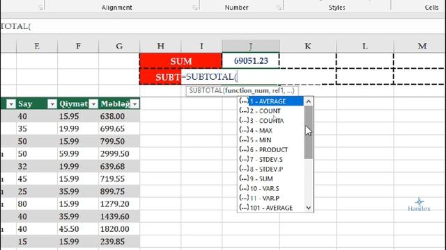 Excel dərsləri - 9.10 Exceldə SUBTOTAL funksiyası | subtotal excel смотреть онлайн