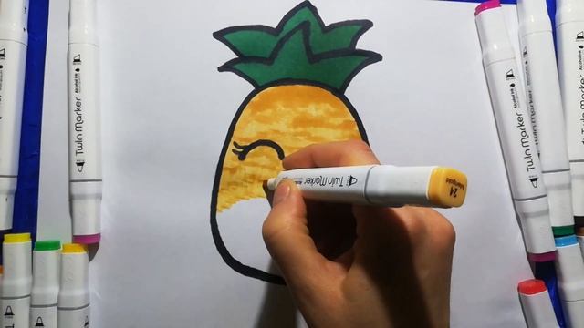 Как нарисовать Ананас маркерами . How To Draw a Pineapple with markers. смотреть онлайн