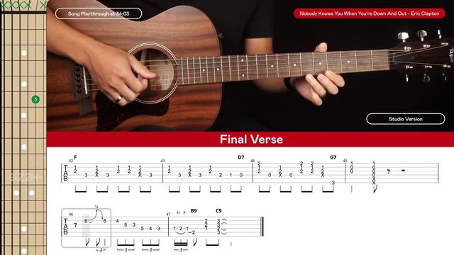 Nobody Knows You When You're Down And Out Guitar Tutorial Eric Clapton Lesson |Fingerpicking + Solo