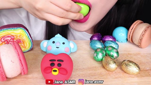 ASMR BT21 CAKE POP, RAINBOW CHOCOLATE, BOUNCY JELLY, BT21 케이크팝, 크레이프 롤케이크 먹방 EATING SOUNDS