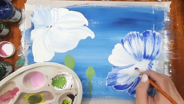 Как нарисовать красивые цветы. Рисуем интерьерную картину. Рисуем красивые цветы гуашью. смотреть онлайн