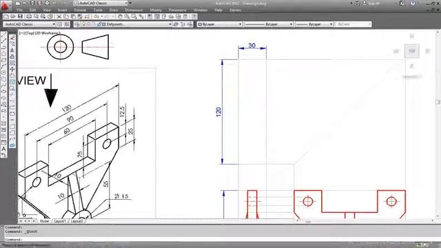 2D Autocad practice drawing orthographic projection Third Angle EX.2 смотреть онлайн