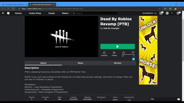 Dead by Roblox REVAMP PTB HAPPENING ON CHRISTMAS!!! смотреть онлайн