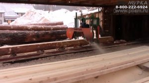 видео реальной работы на ленточной пилораме на участке пиления pilam.ru