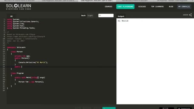 C#: SoloLearn - Constructors смотреть онлайн